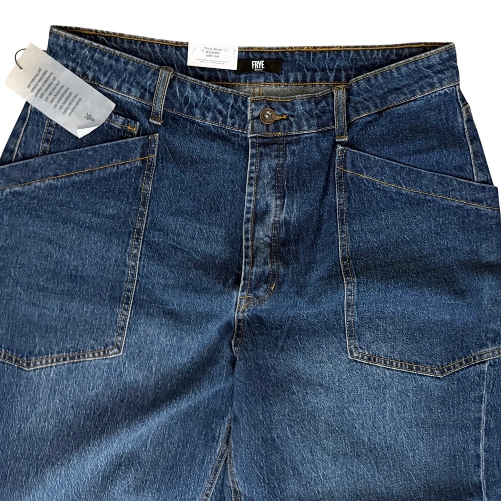New Frye Barrel Jean Womens 6 Medium Wash Blue High Rise Curved Leg Denim - Picture 8 of 10